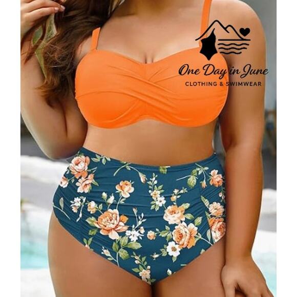 Yonique Plus Size Cross Front High Waist Bikini Swimsuit Size 12W - Picture 1 of 7